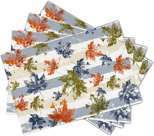 Miniatura 2 de Juego de 4 manteles individuales de hojas de otoñootoño, manteles individuales de hojas de arce de acuarela de cosecha, lavables, resistentes al