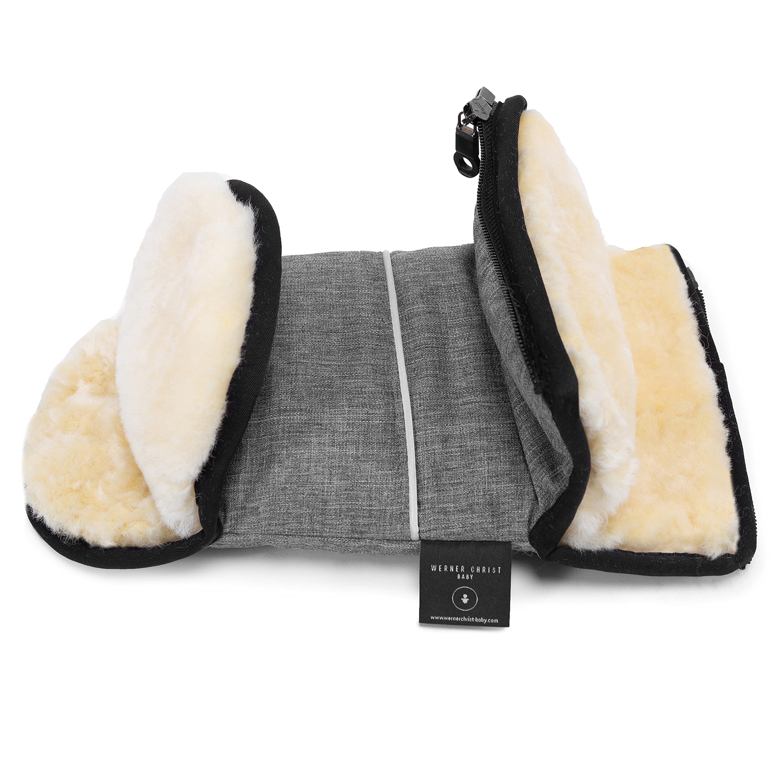 Warner Christ Baby - Calentador de manos de piel de cordero – Los guantes GLOVY son el manguito ideal para cochecito de bebé de piel médica, cálido universal e impermeable, en grigio (gris claro)