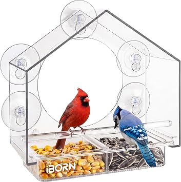 Large Window Bird Feeder w/Wind-Proof Tray Lock, Chew-Resistant PC, 1.2LB