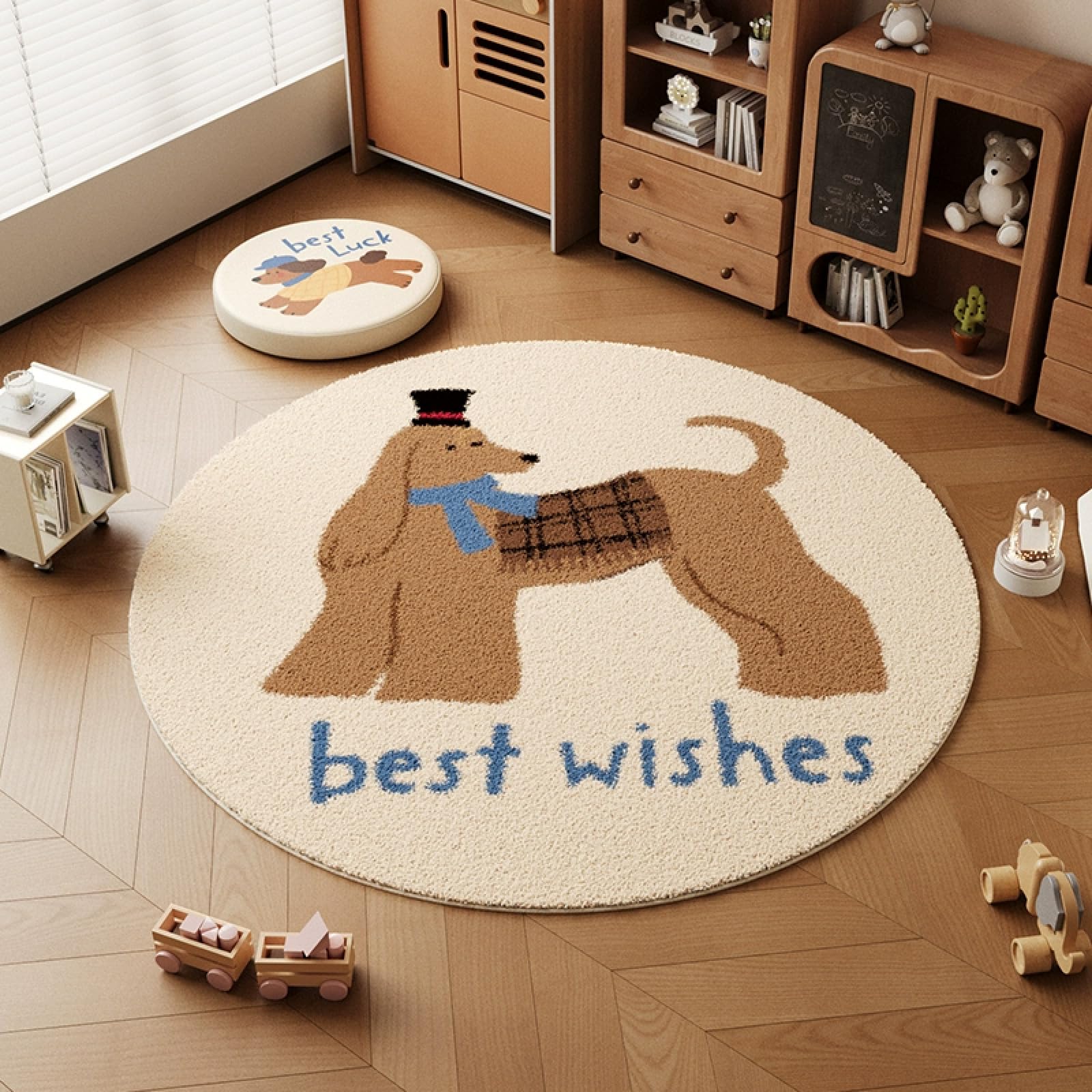 Teppich Rund 100cm Kurzflor rutschfest Braun Puppy Waschbar Kurzflor Moderne rutschfest Wohnzimmer Teppich, fürs Schlafzimmer, Inderzimmer