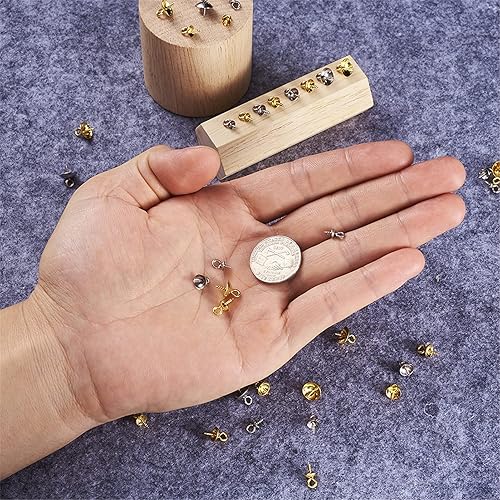 Miniatura 6 de Craftdady 80 piezas de acero inoxidable con forma de perla, colgantes, de metal dorado y plateado, para cuentas medio perforadas, joyería, Acero