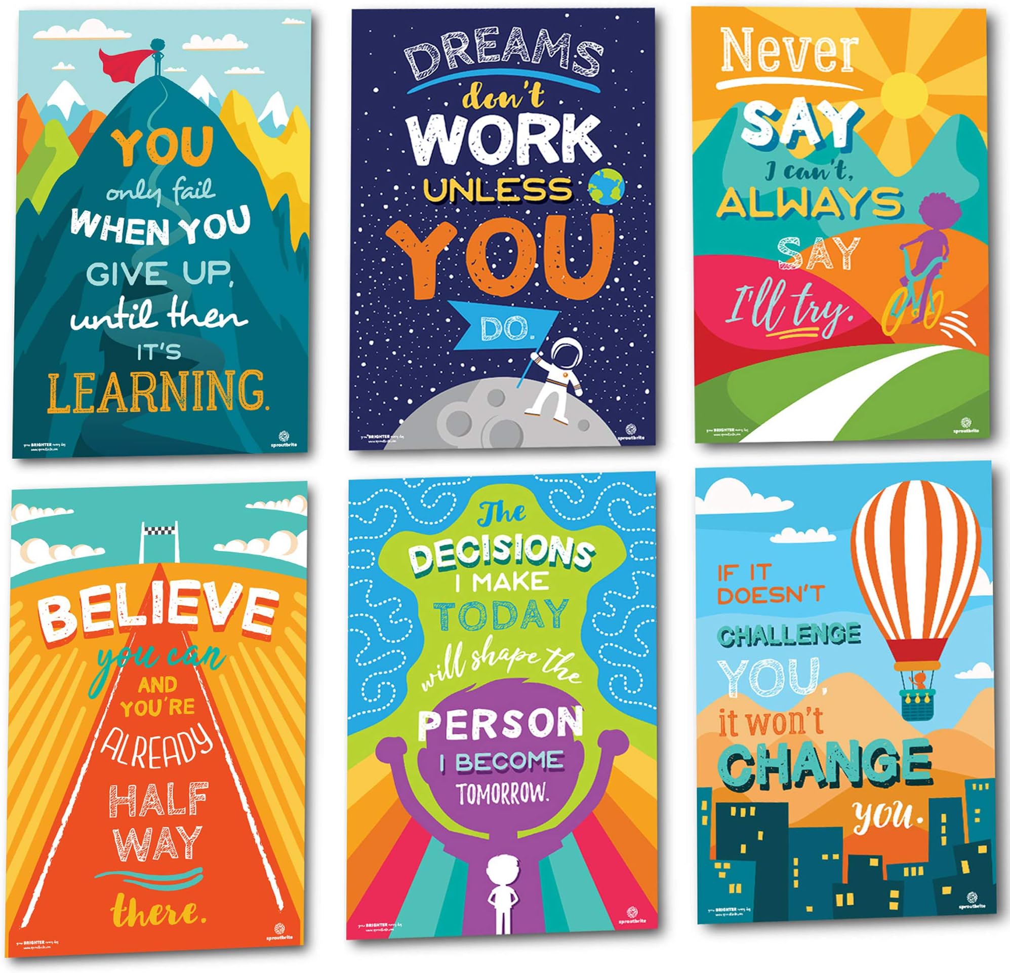 Sproutbrite Classroom Decorations - Motivational Posters - Educational and Inspirational Growth Mindset for Teacher and Students