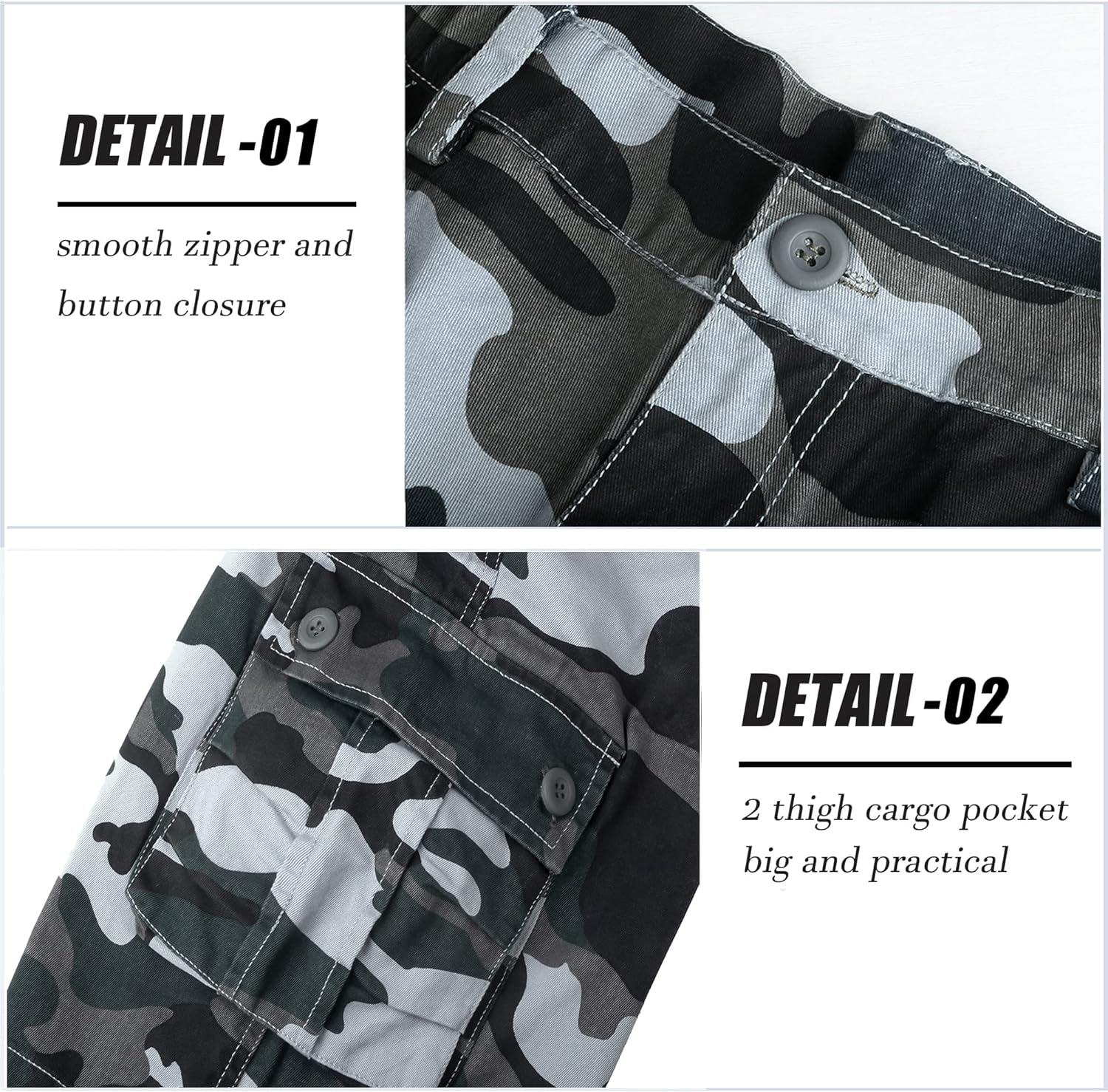 APTRO Men's Camo Cargo Shorts Button Closure Cotton Shorts Multi Button Pockets Casual Shorts 6 Pockets - Image 5