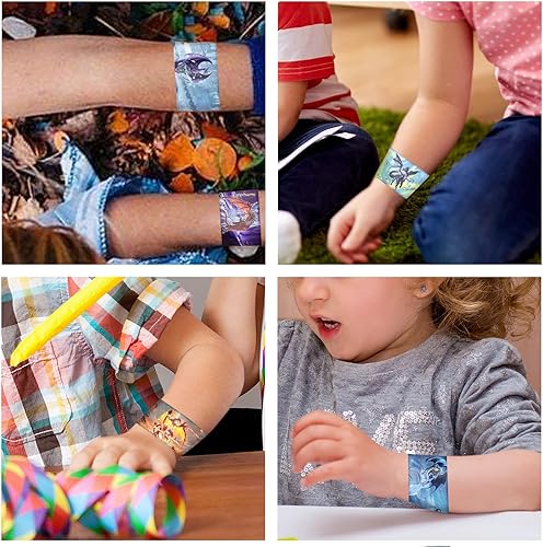 Miniatura 5 de Recuerdos de fiesta de dragón, 48 pulseras de Dragon Slap, pulseras de fiesta temática de dragón para niños, suministros de fiesta de cumpleaños de
