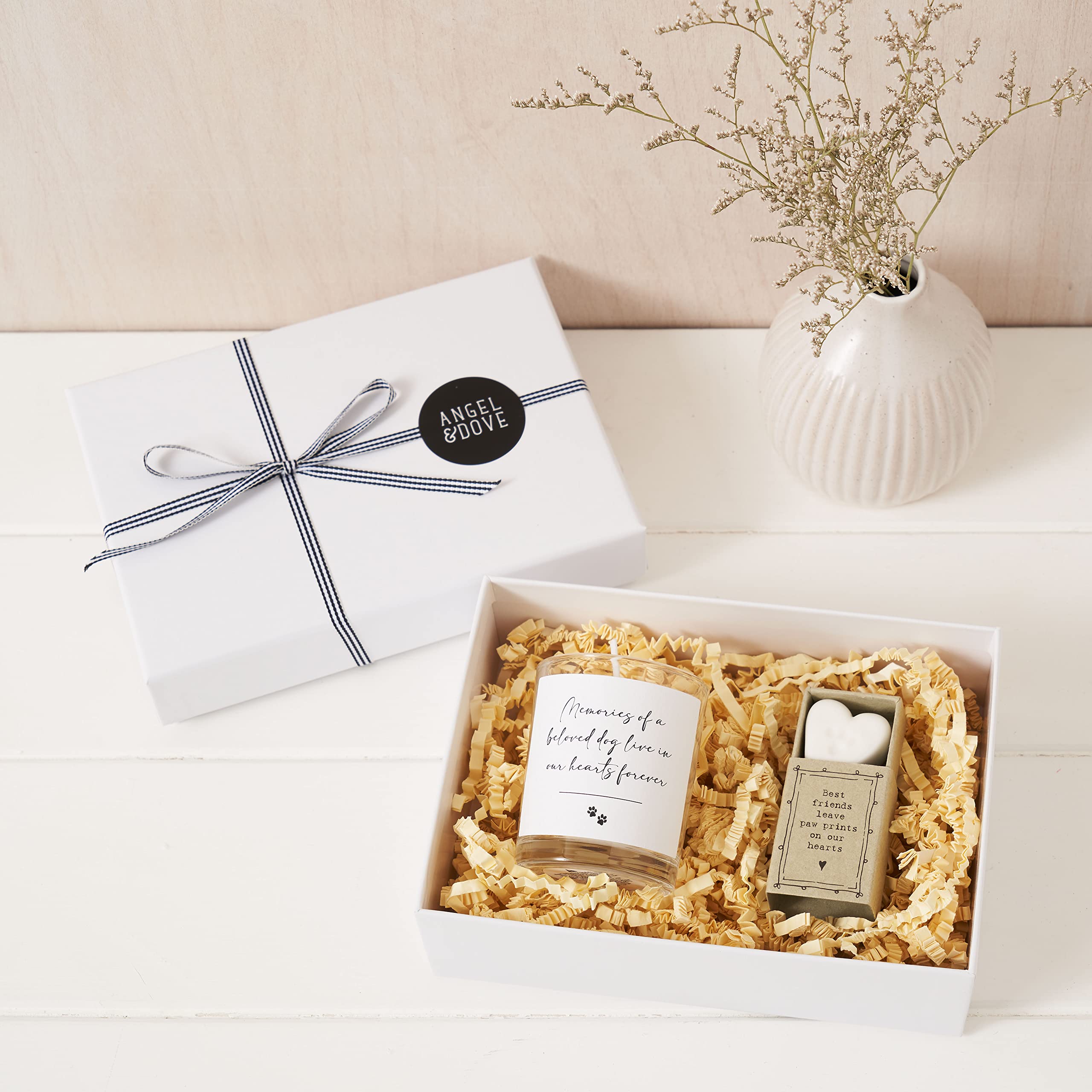 Angel & Dove White 'Memories Of A Beloved Dog' Votive Candle Sympathy Gift With Luxury Gift Bag & Card