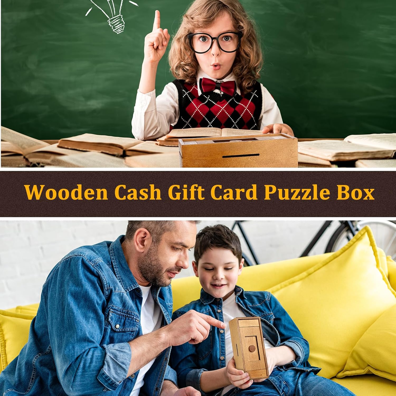 Yilloog 4 Pcs Christmas Wooden Puzzle Box with Hidden Compartments Gift Card Wooden Money Box for Cash Gift Secret Brain Teaser Puzzle Case for Adults Intelligence Camouflage Your Cash Money Holder