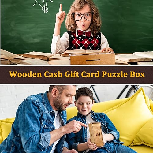 Miniatura 6 de Yilloog Caja de rompecabezas secreto, cajas de dinero de madera con compartimentos ocultos, caja de rompecabezas de tarjeta de regalo, caja de