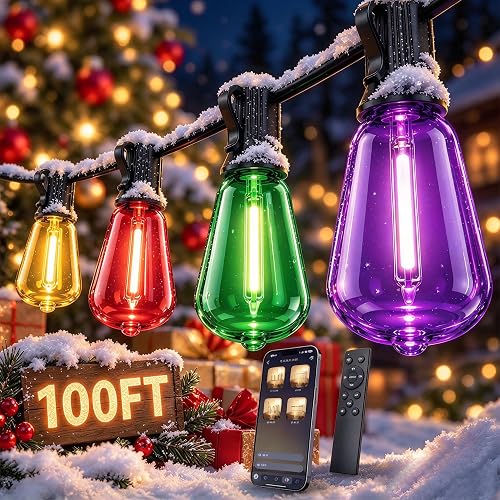 Outdoor String Lights 100FT RGB color changing Patio Lights for Outside