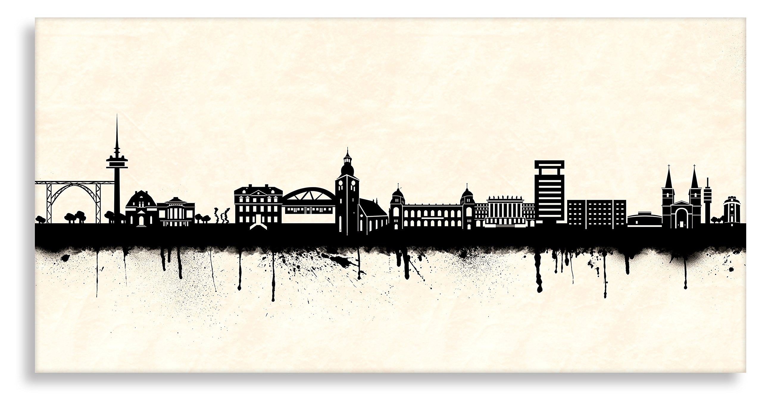 Kunstbruder Leinwandbild - Wuppertal Skyline SW (div. Formate) - Wandbild Street Art Like Banksy Kunstdruck Bild Dekoration Loftbild 70x140cm