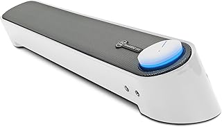 GOgroove Computer Speaker Mini Soundbar - USB Powered PC Sound Bar with Easy Setup Wired AUX, Stereo Audio, Microphone Port, Volume Control Knob, Under Monitor Design for Desktop (White)