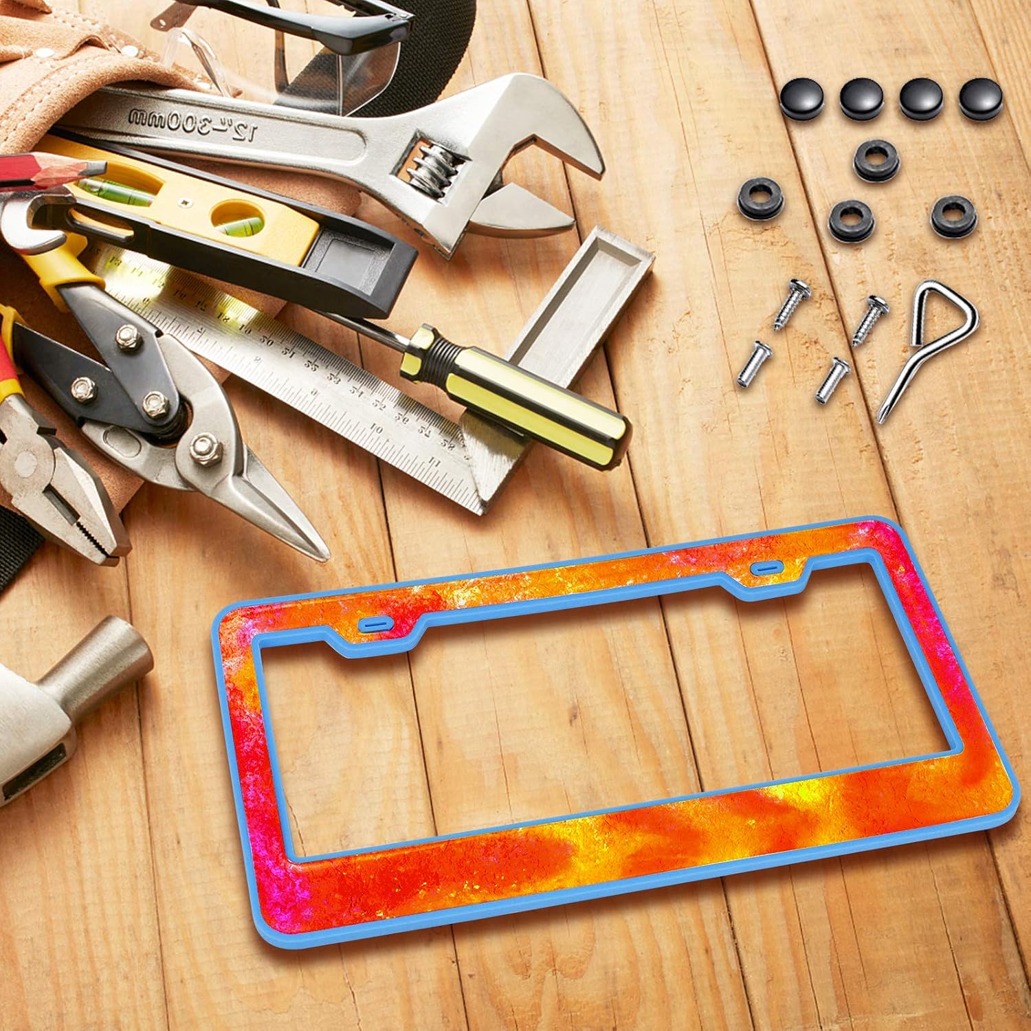 Juome License Plate Frame Resin Mold, DIY Vehicle License Plate Frame Epoxy Casting Silicone Mold with Installation Accessories for DIY Craft Car Decoration
