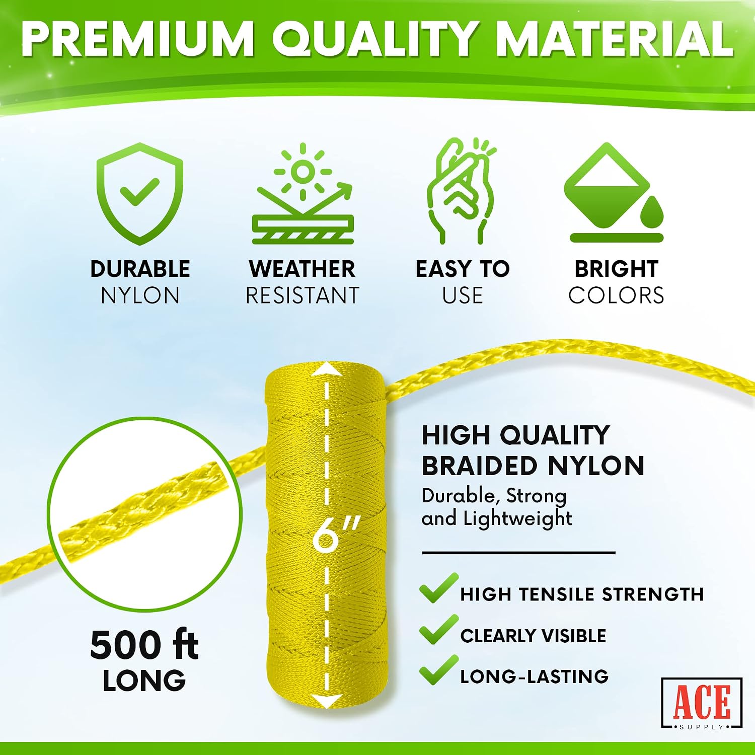 Yellow Mason Line String Line - #18 Braided Nylon String - 250 Ft Length - Nylon Twine for Gardening Or Masonry Tools - Perfect Construction String for A String Level, Twine String for Gardening