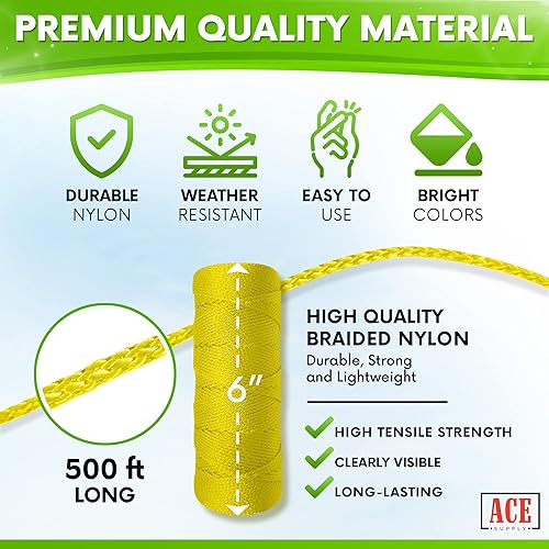 Miniatura 38 de Línea de cuerda rosa fluorescente - Cuerda de nailon trenzado #18 - Longitud de 250 pies - Cordel de nailon para herramientas de jardinería o rosa