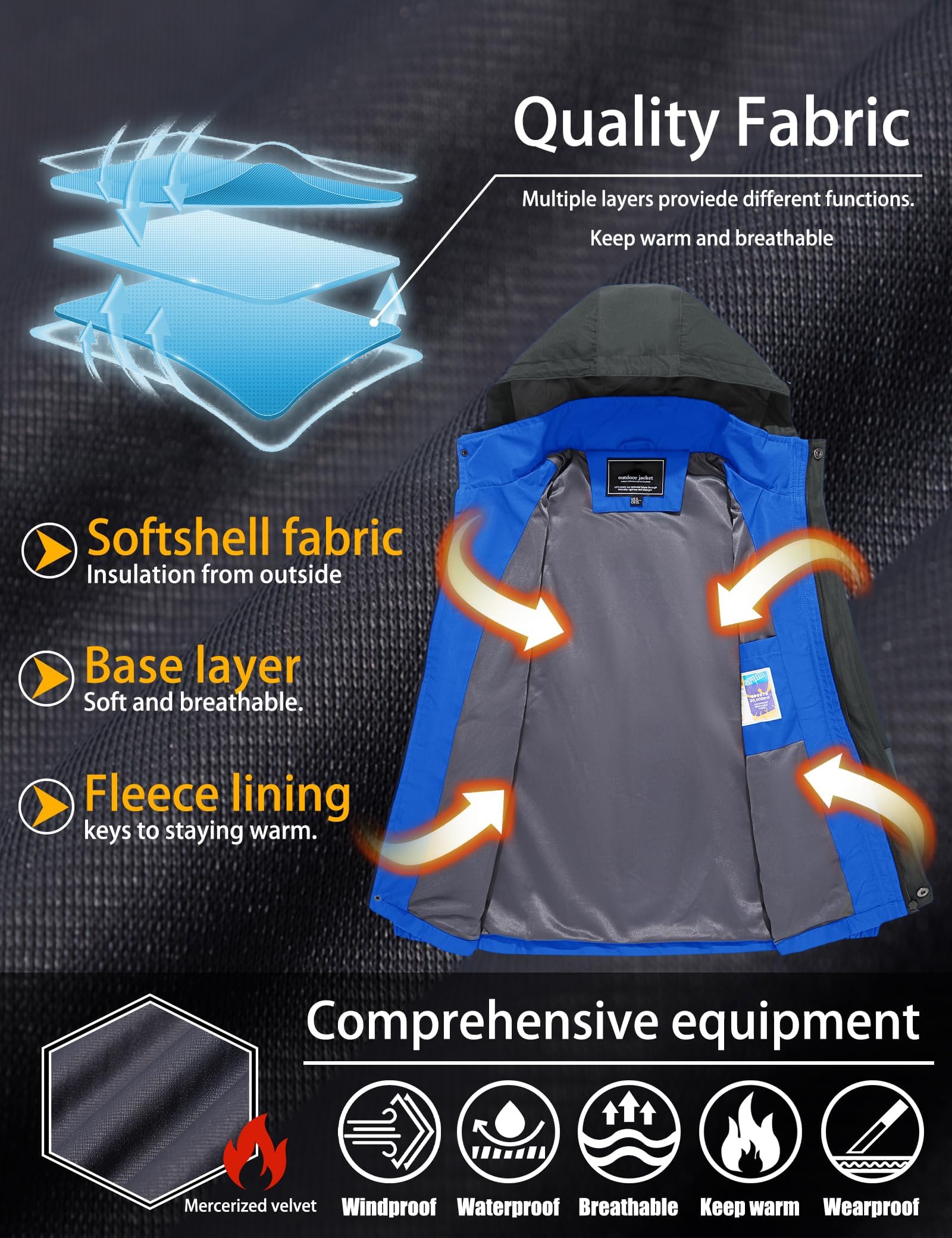 TACVASEN Chaqueta Ligera para Hombre Impermeable Chaqueta de montaña Chaqueta de Senderismo con Capucha