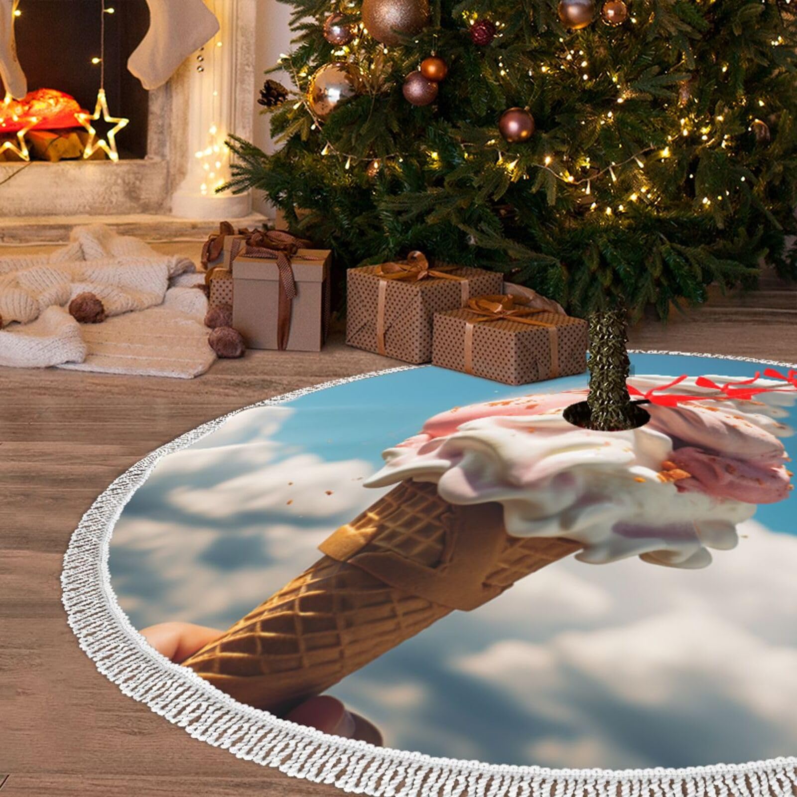 Décorations de sapin de Noël : grand tapis de 121,9 cm avec pompons