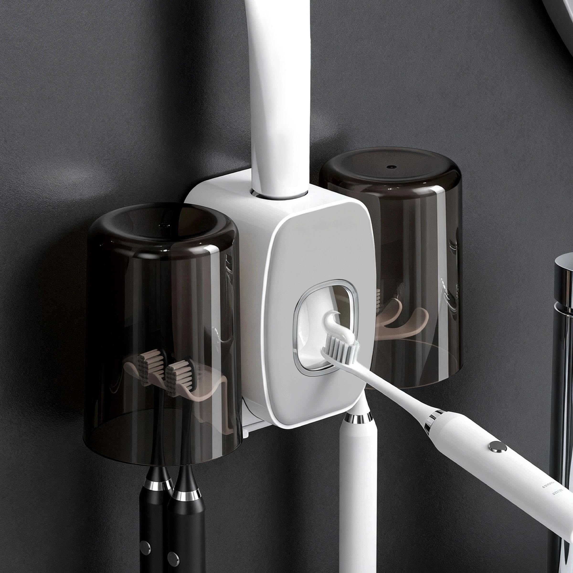 Wall Mounted Toothbrush Holder, Featuring Toothpaste Dispenser