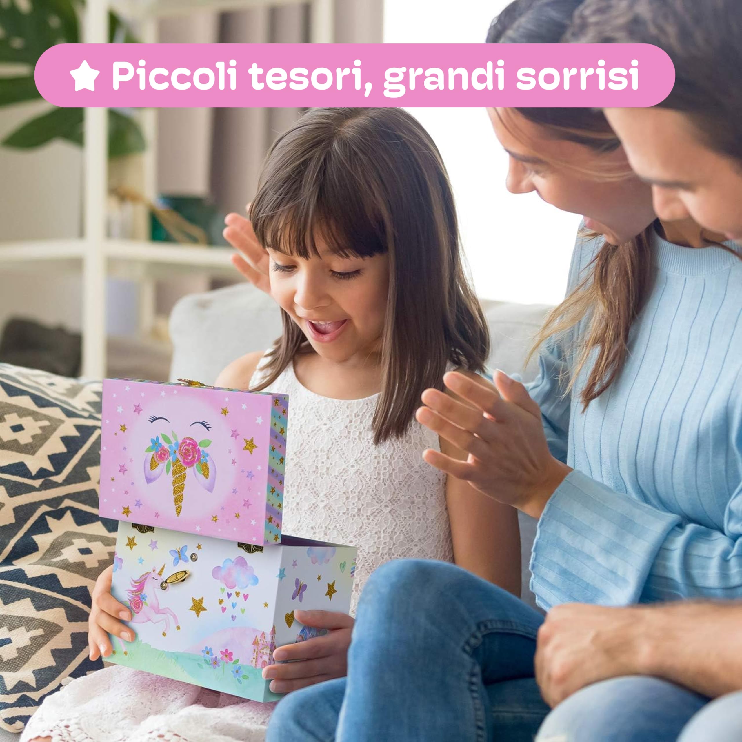 Jewelkeeper - Carillon portagioielli con Unicorno, arcobaleno e stelle glitterato da regalo: grande, con 4 cassetti estraibili - Melodia dell'Bel sognatore