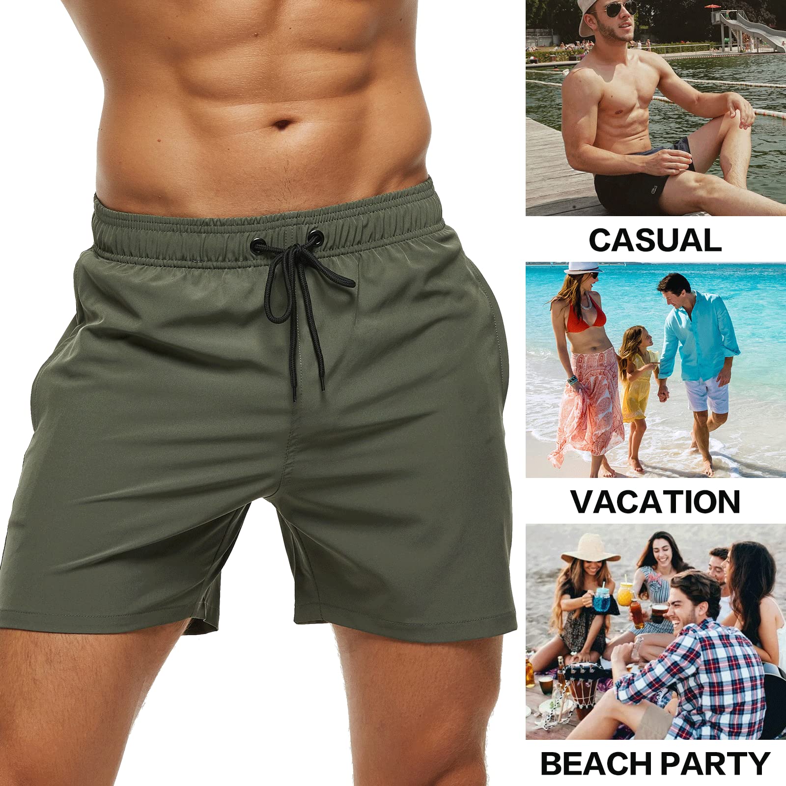 Bañador Hombre Bañador Natacion con Bolsillos con Cremallera Pantalones Cortos de Playa Elásticos de Secado Rápido para Hombre con Cordón y Calzoncillos de Malla Interior