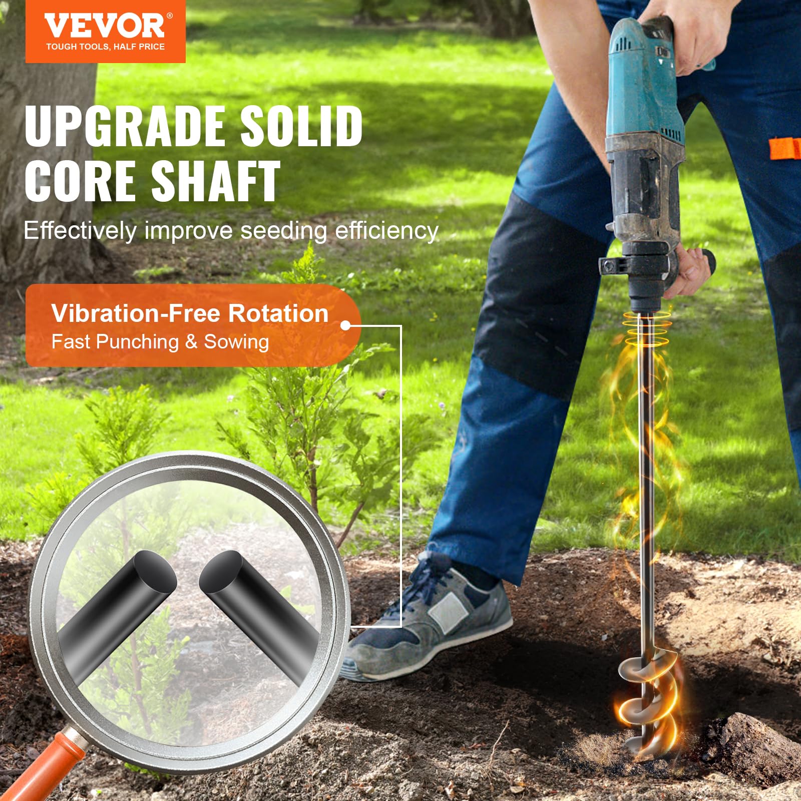 VEVOR Trivella Elicoidale per Trapano da Giardino 38 x 420 mm, Punta a Spirale per Avviatore in Acciaio PCM da Giardino Cortile Orto, Punta Trivella Esagonale per Trapano da 9,53 mm per Giardinaggio