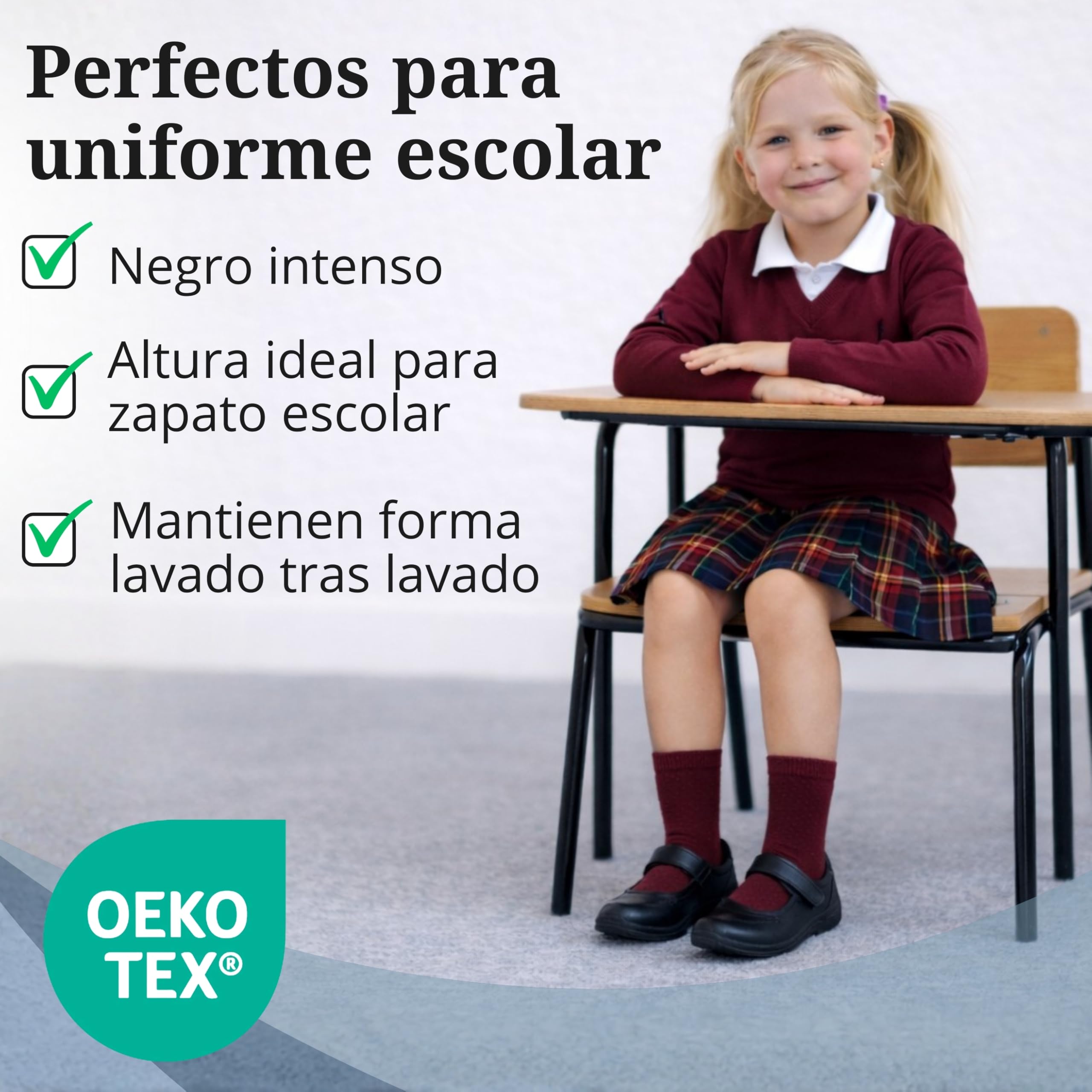 bisoo SET de 5 Pares de Calcetines Escolares de Algodon con Certificado Oeko-Tex para Uniforme Colegio - Elige tu Talla y Color — view 4