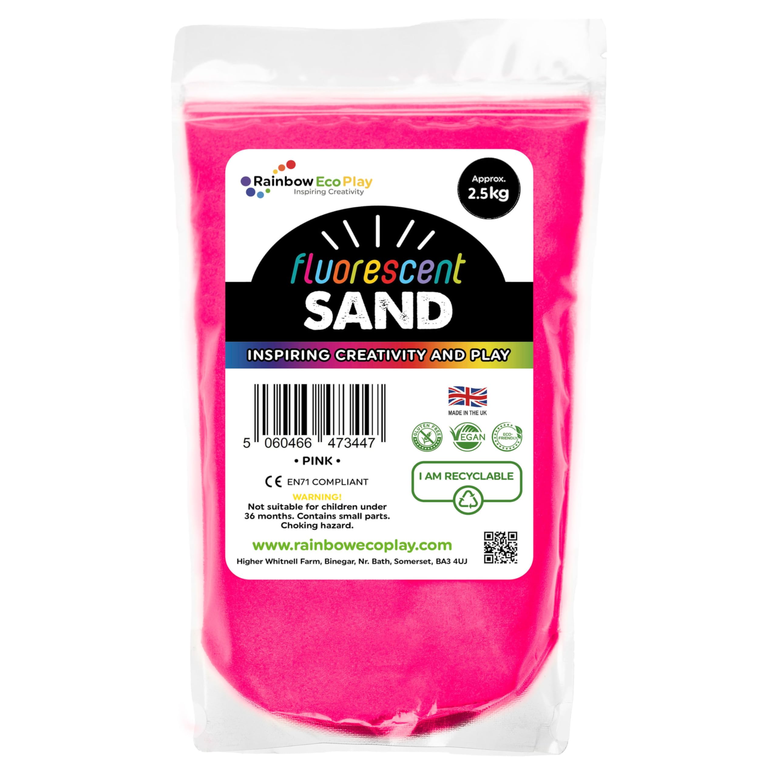 Rainbow Eco Play Pink – Fluorescent Coloured Sand – 2.5Kg - Decorative Sand Art Kit For Kids – Craft Childrens Play Sand – Aquarium