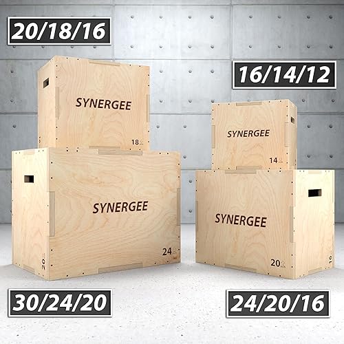 Vista 19 de Synergee 3 in 1 Wood Plyometric Box for Jump Training and Conditioning. All in One Jump Trainer. Sizes 30/24/20, 24/20/16, 20/18/16, 16/14/12 Plyo