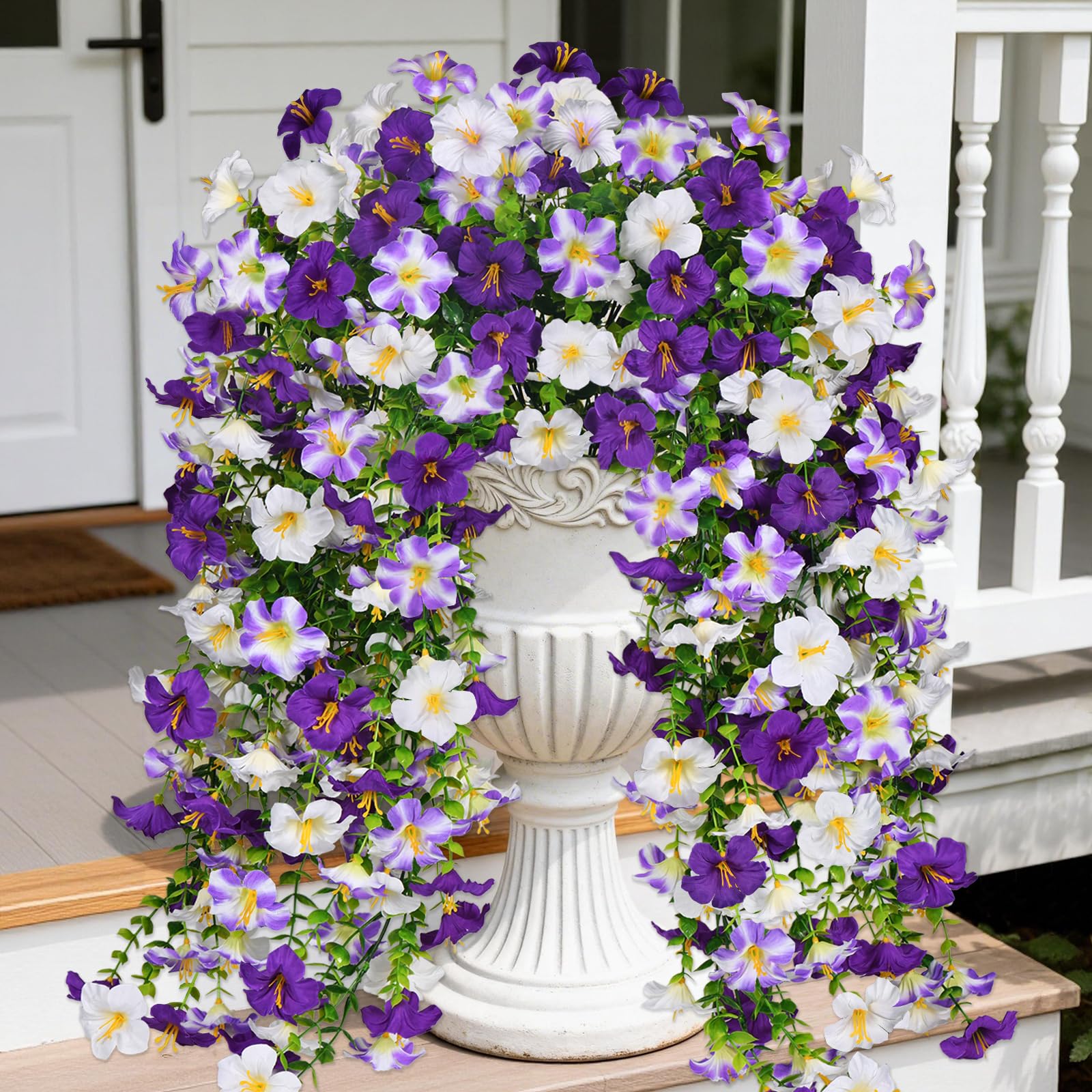 4Pcs Artificial Hanging Faux Silk Morning Glory Petunias Flower for Outdoor