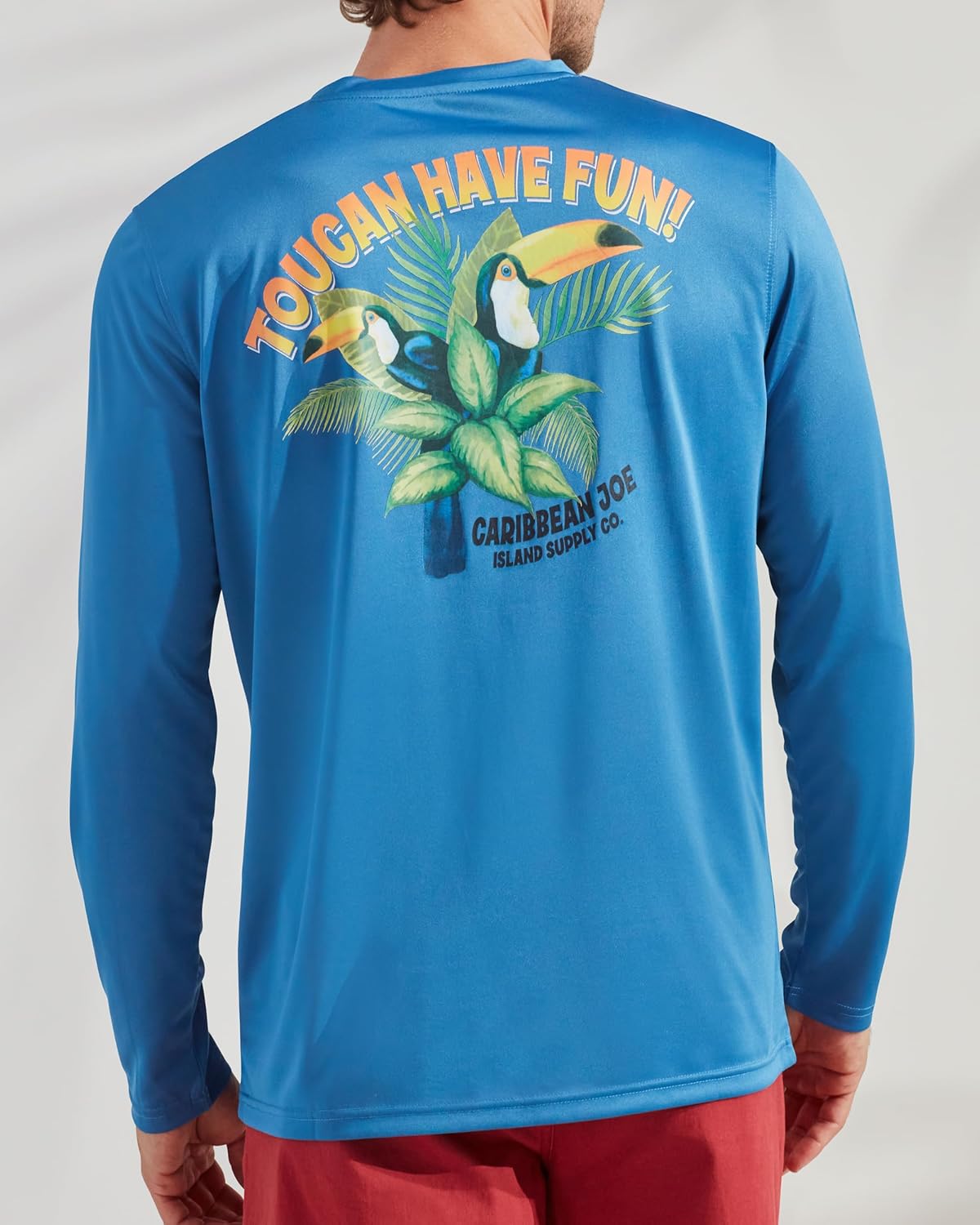 Caribbean Joe Mens Men's Rash Guard, Toucan Graphic Long Sleeve Sun Protection Swim Shirt, Beach and Fishing T-Shirt Top