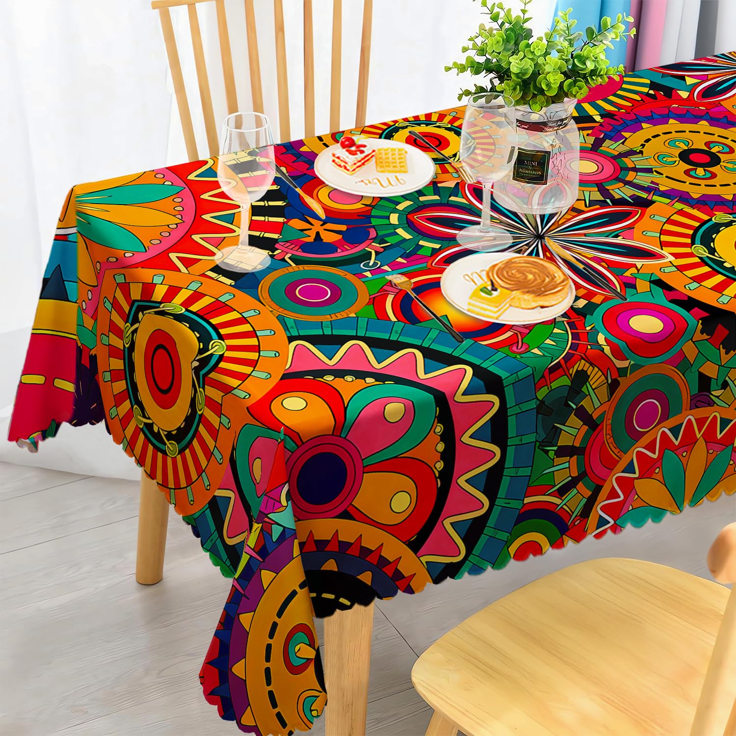 iEvery Boho Mandala Tablecloth Wipe Clean 140x240cm, Wipeable Rectangular Table Cloth Waterproof Stain-Resistant Polyester Table Cover for 6-8 Seater Dining Kitchen Patio Garden Party Outdoor Decor