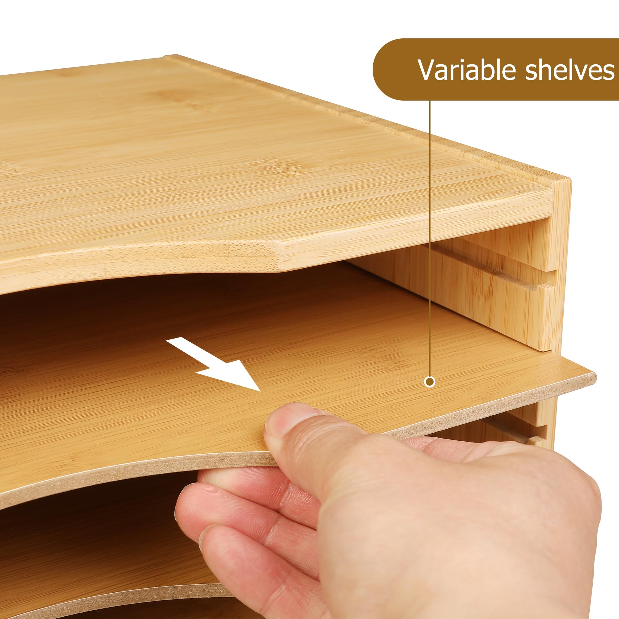 FOREHILL Organizer z półkami na dokumenty w formacie A4, organizer na listy z 4 regulowanymi półkami, drewniane półki do układania dokumentów w stos, organizer na biurko, 35 x 25 x 25 cm