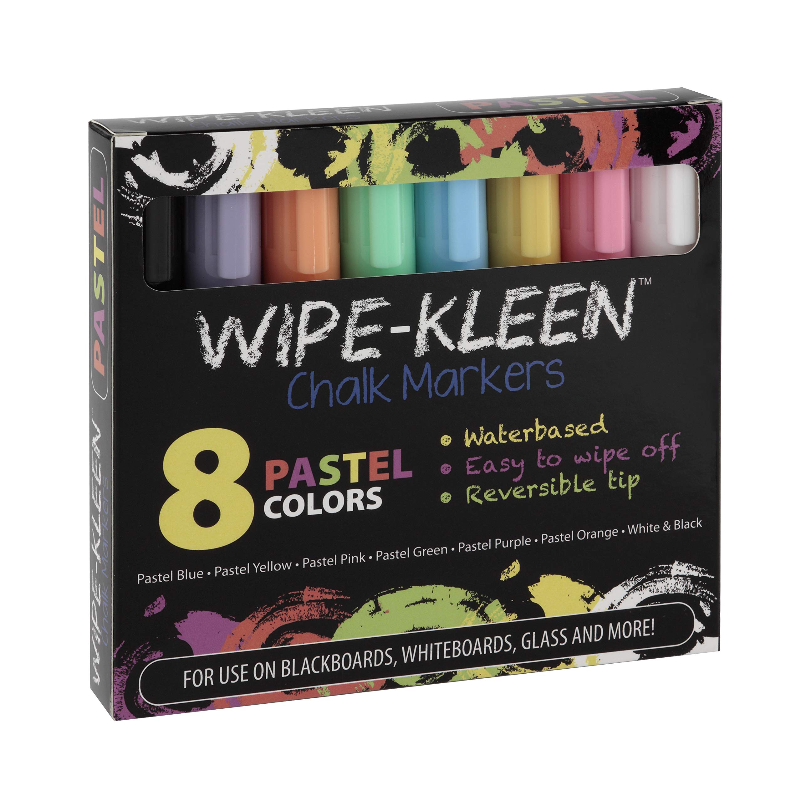 Cezanne Wipe-Kleen Liquid Chalk Markers Pastel Color- Set of 8 - for Bistro Signs, Blackboard, Whiteboard & Glass- Reversible Bullet or Chisel Tip