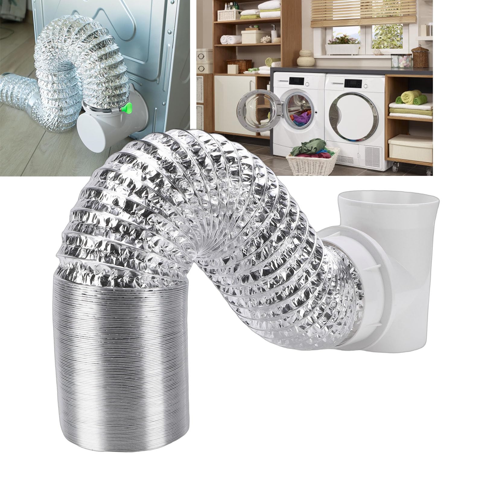 Kit de Manguera de Ventilación para Secadora en Espacios Reducidos, Sellado Fuerte, Fácil Instalación, Diseño Profesional para Seguridad en el Hogar, PVC, Aluminio, Blanco, para Ventilación