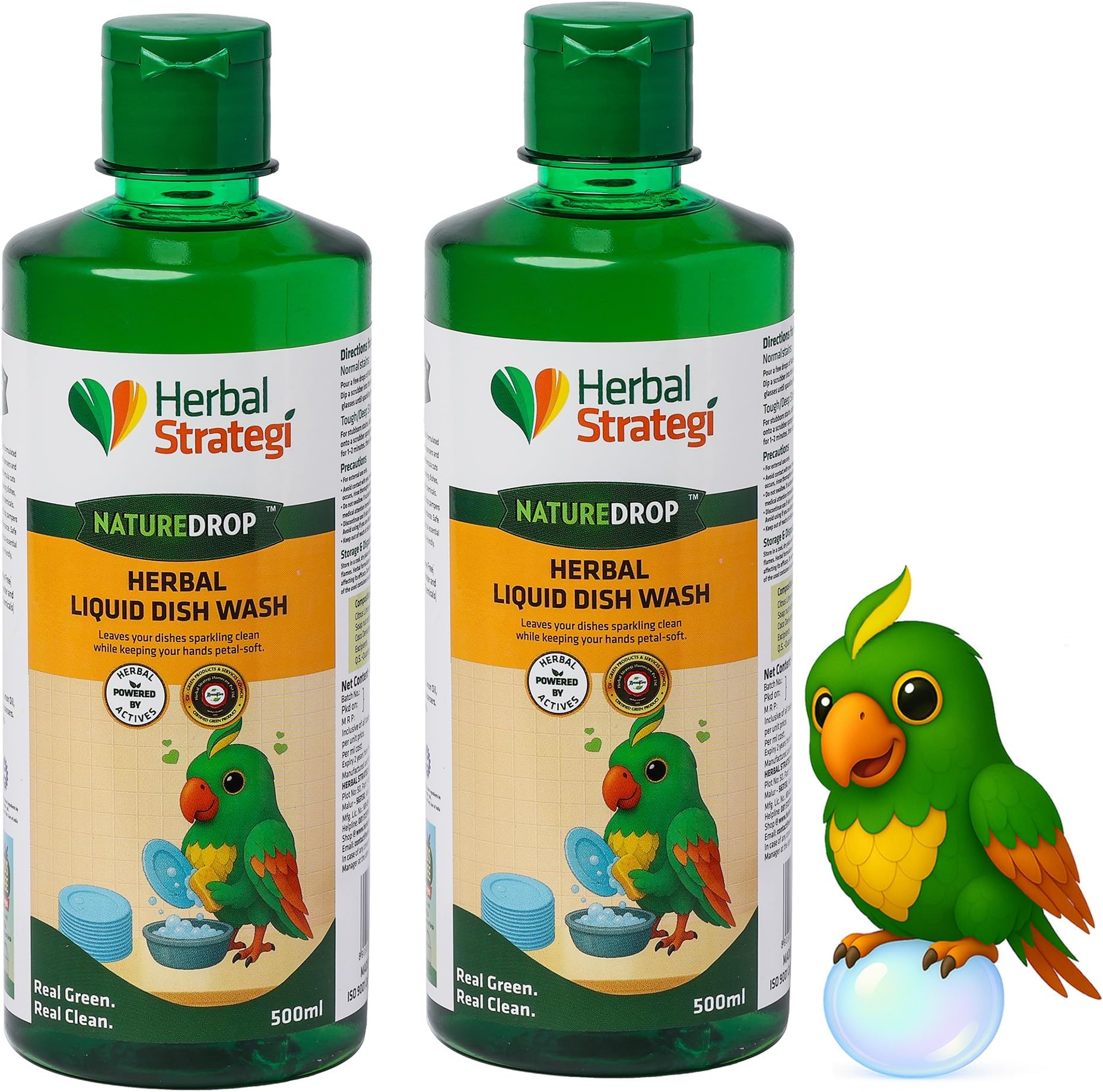 NatureDrop Dishwash Liquid - 500ml (Pack of 2) | Khanewala Clean - Safe around food | No Harsh Chemicals and No Toxic Residue | Powered by Herbal Actives | Certified EcoFriendly