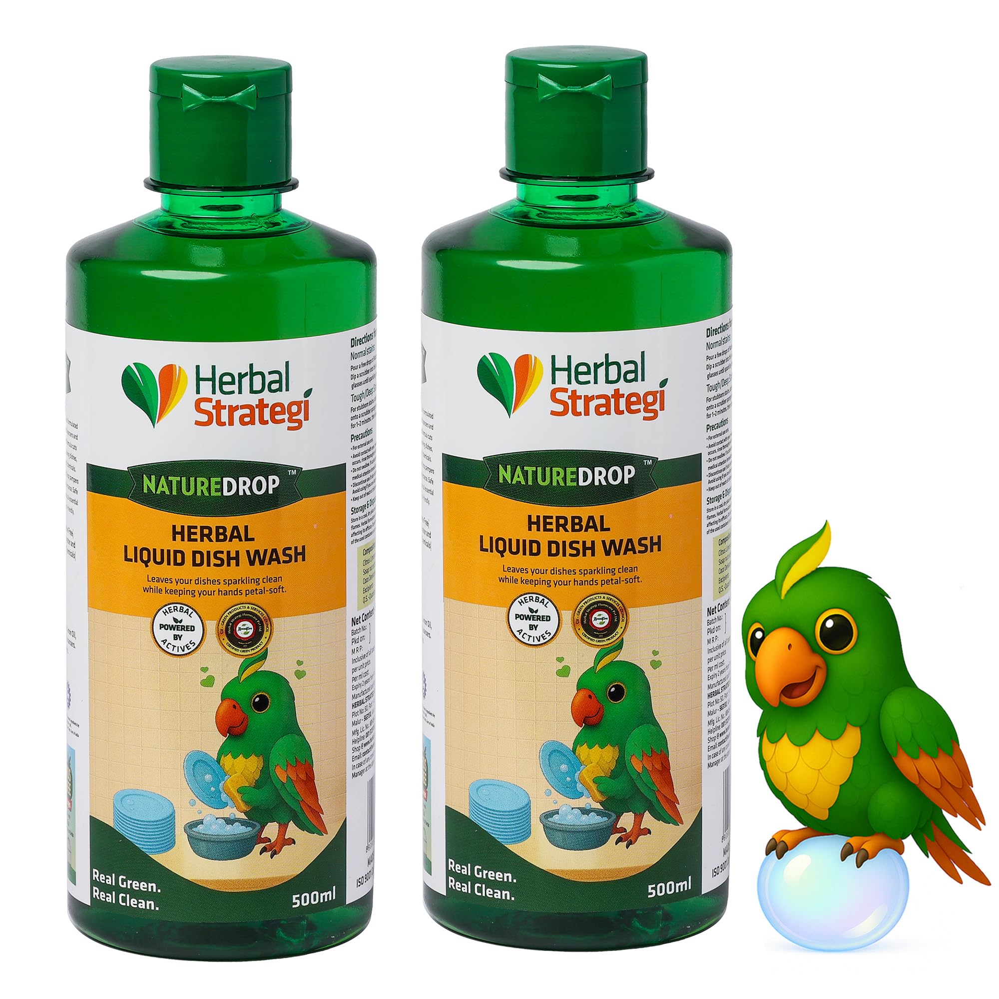 NatureDrop Dishwash Liquid - 500ml (Pack of 2) | Khanewala Clean - Safe around food | No Harsh Chemicals and No Toxic Residue | Powered by Herbal Actives | Certified EcoFriendly