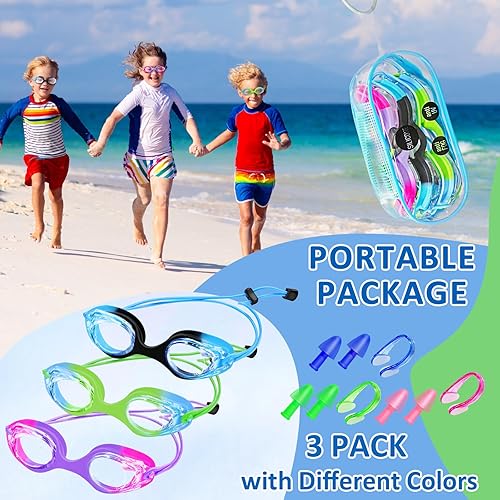 Miniatura 6 de XDX Kids Swim Goggles, 3 Pack With Adjust Bungee Strap, No Leaking Anti-Fog for Boys Girls Age 3-14