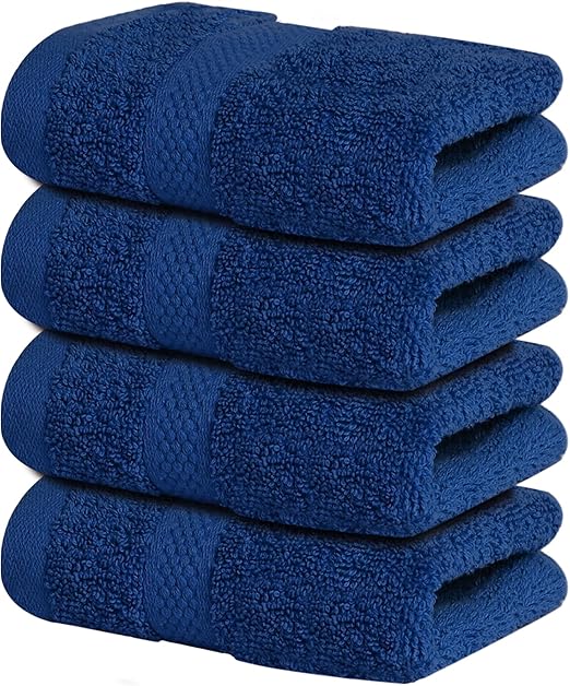 Infinitee Xclusives Premium 100% Cotton Wash Cloths for Showering - Pack of 4, (12x12) Inches - Highly Absorbent, Soft Face Towels, Washcloths Perfect for Bathroom, Hotel, Gym |Tranquil Navy|