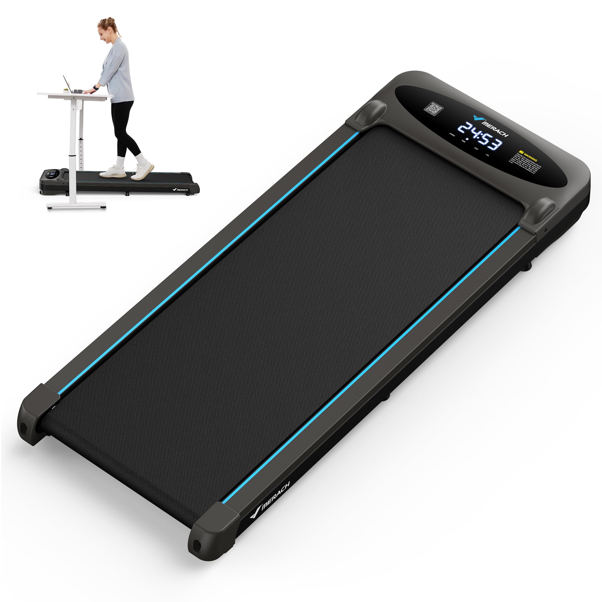 MERACH 2.5HP Quiet Under-Desk Treadmill with 9% Auto Incline, Compact Walking Pad for Home and Office, Magnetic Remote Control, APP