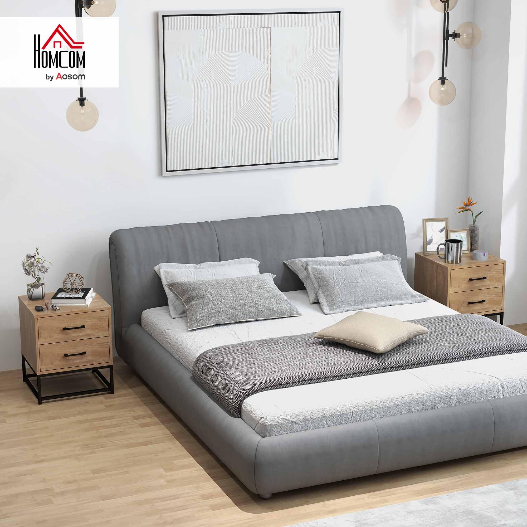 HOMCOM Juego de 2 Mesillas de Noche con 2 Cajones, Pareja de Mesillas de Noche de Estilo Industrial en Madera y Acero, Mesillas Auxiliares para Sofá, Sala de Estar, Salón y Dormitorio, 40x39.5x48 cm, | Estilo industrial de madera y acero, mesas auxiliares