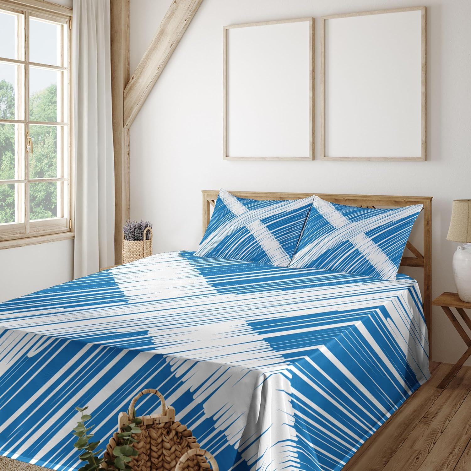 Ambesonne Scotland Sheet Set, National Scottish Flag The Saltire European Diagonal Streaks Drawn by Hand, Fitted and Flat Sheet with Pillowcases Bedding Accent 4 Piece Set, Full, Cobalt Blue