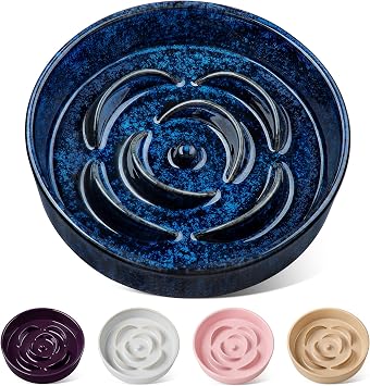 vancasso Slow Feeder Dog Bowl, 1.5 Cups Ceramic Slow Feeder for Medium Breed, Puzzle Maze Dog Food Bowl for Fast Eater, Blue