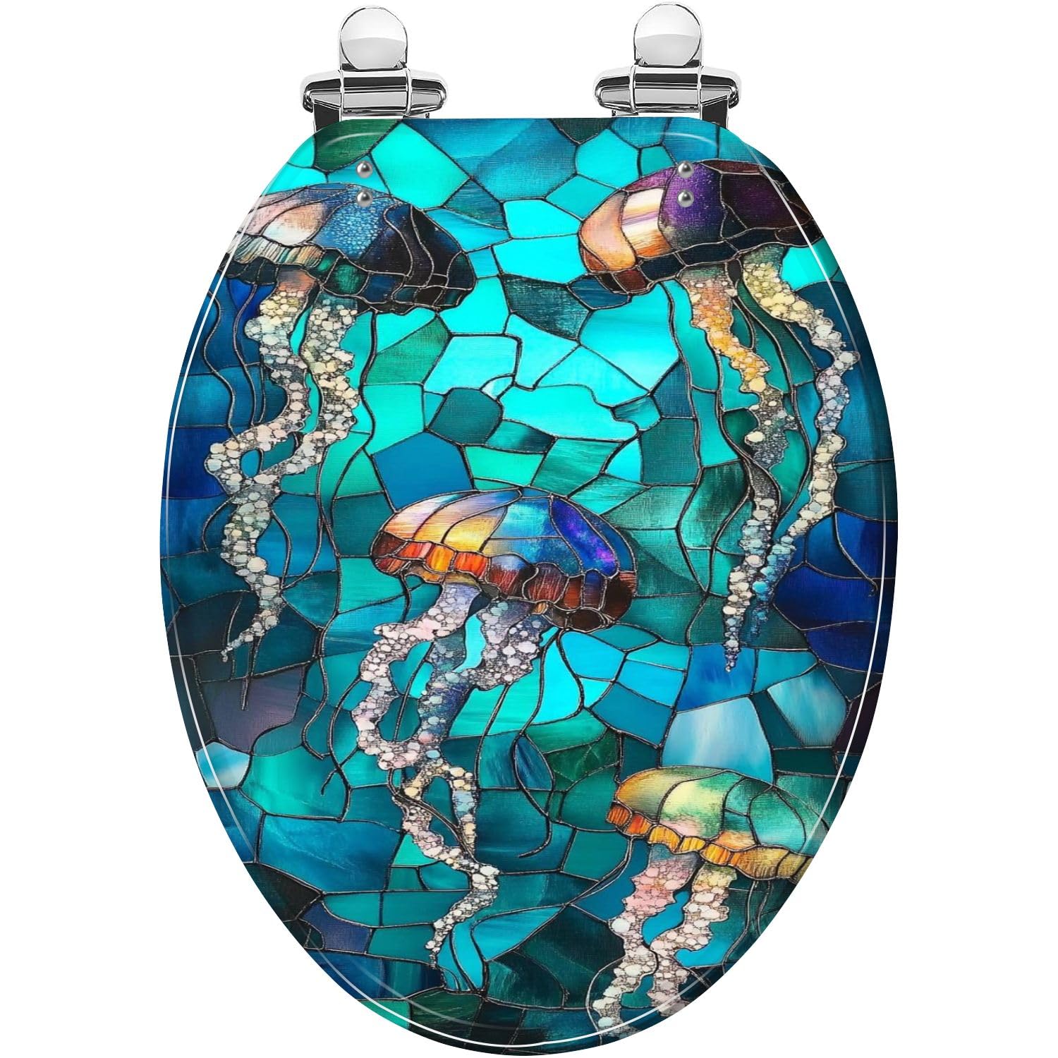 Ldhsjh Style 8 Elongated, Toilet Seat, Cover Cover Glassart Artcovereded, Adjustable, Lightweight, Durable, Portable, User-Friendly, Compact, Decorative, Harmonious, Simulated, Stained