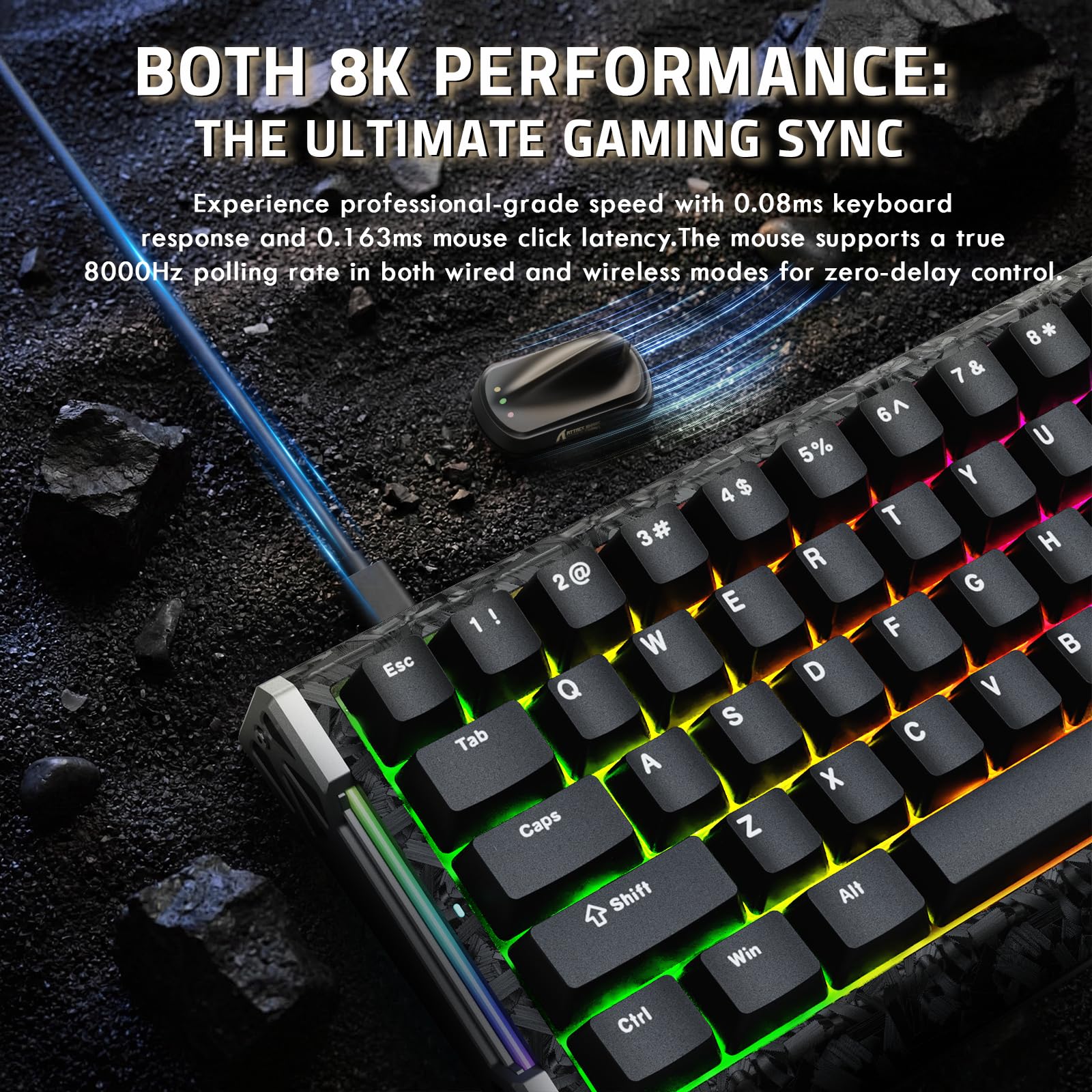 ATTACK SHARK Combo Clavier R68 HE & Souris X11 Ultra Fibre de Carbone, Souris sans Fil Superlight 63g Nordic54L15, 8KHz, PAW3950MAX 42K DPI, Clavier Magnétique 0,005mm RT Rapid Trigger - Black
