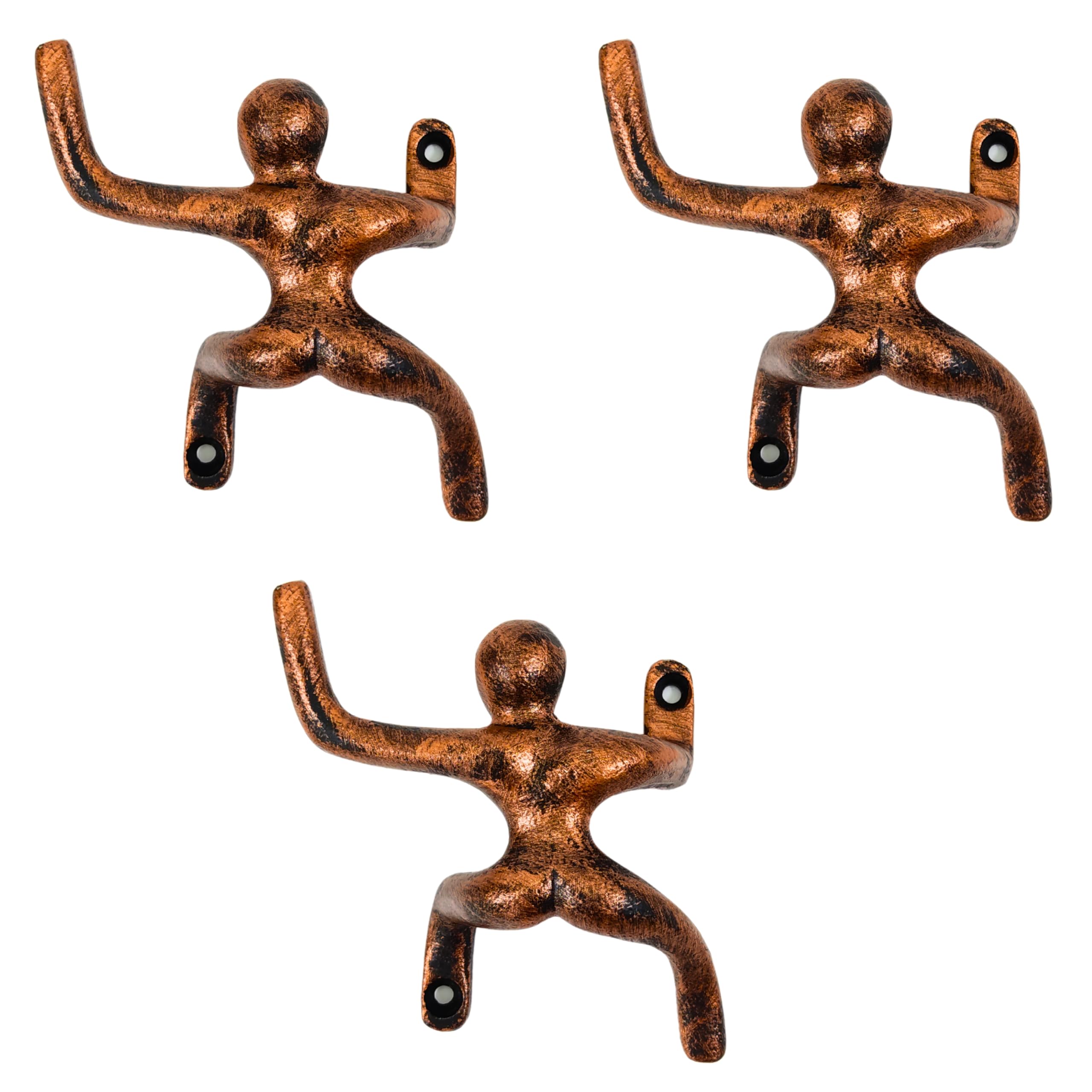 3-Pack Cast Iron Men Climbing Design Coat Hooks Copper Antique