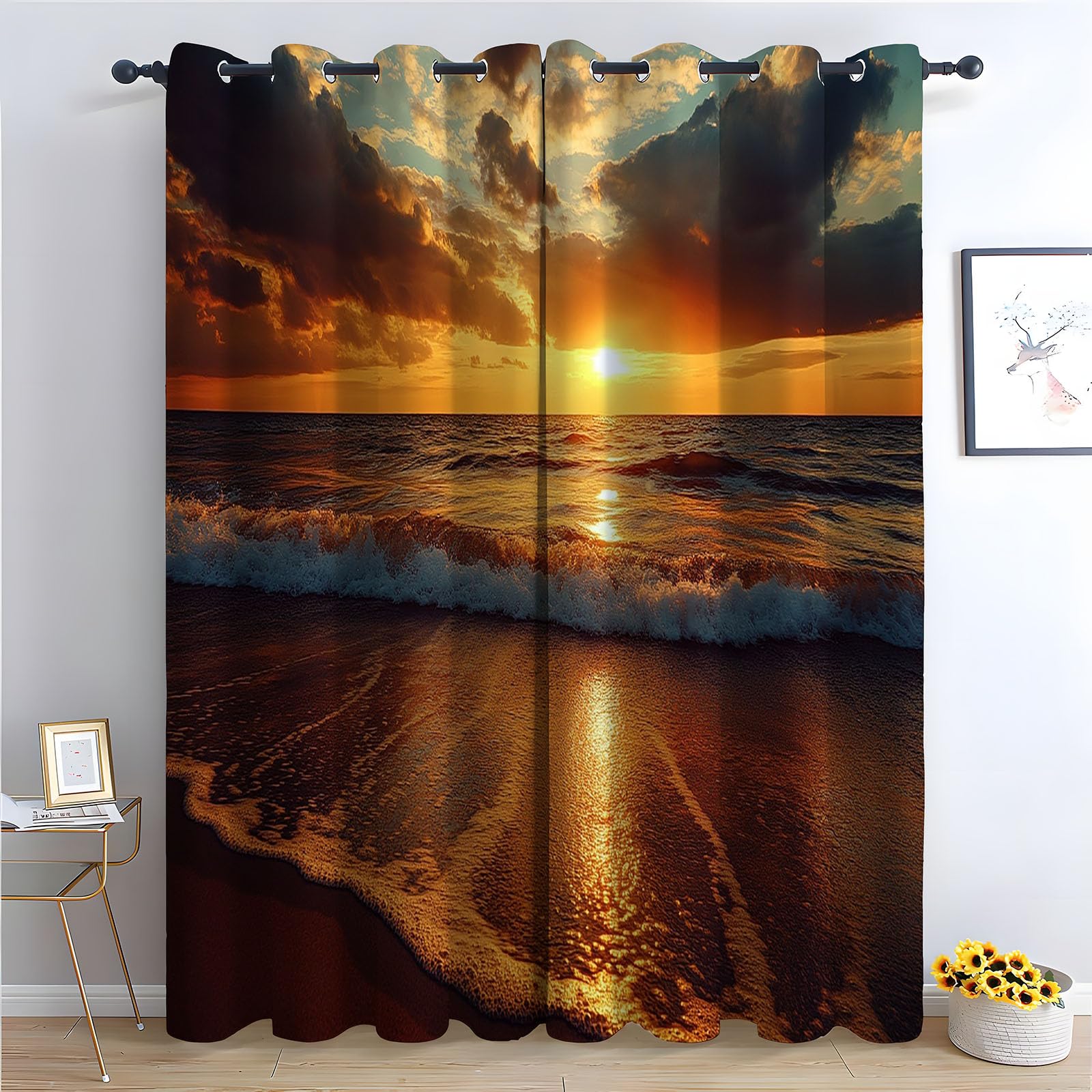 WIKEO Floral Blackout Curtains for Living Room Bedroom Abstract Shells pattern Eyelet Curtain Botanical Thermal Insulated Noise Reducing Drapes Window Treatment-52 W x 96" L (Pack of 2)