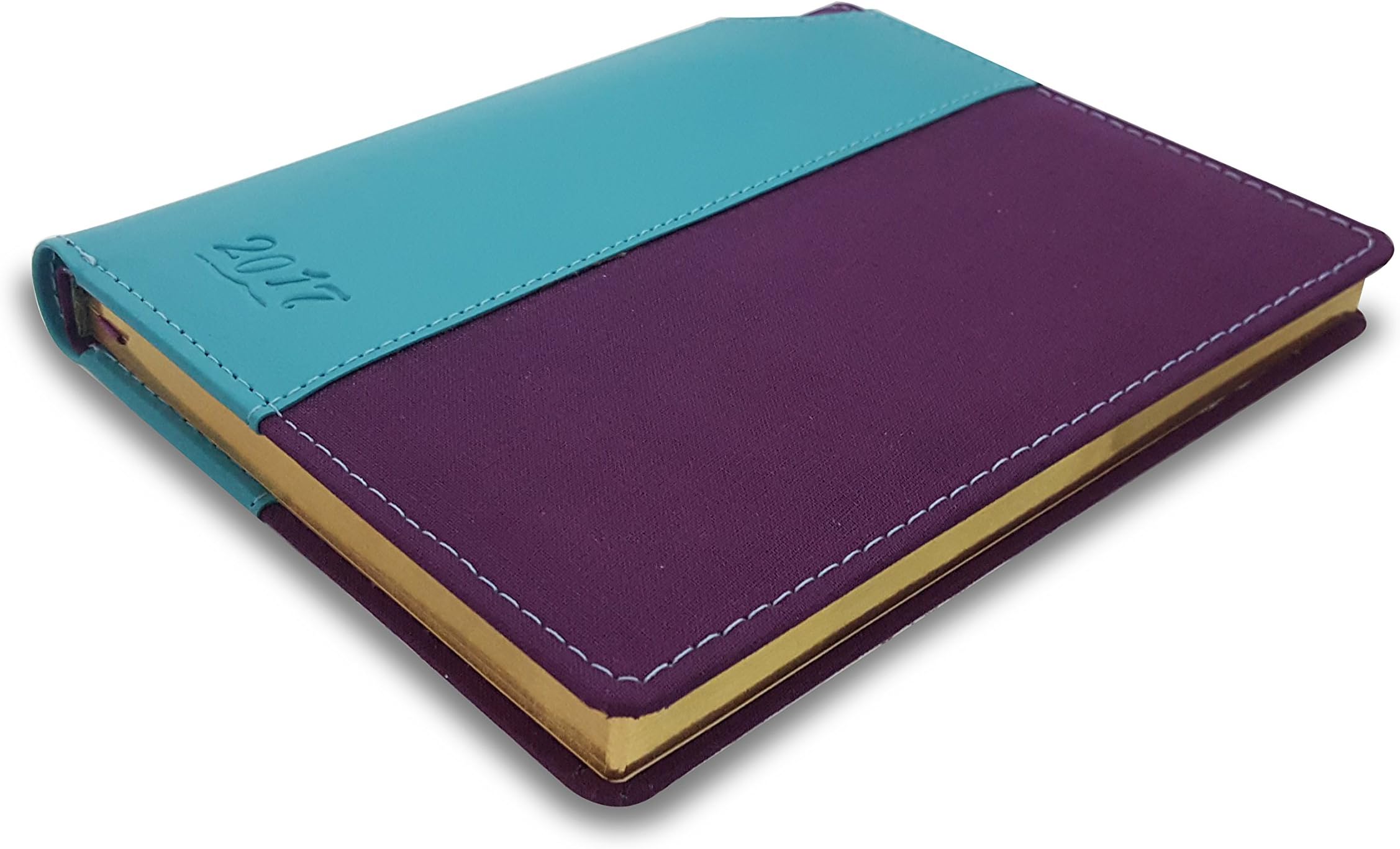 PoliAgendas Turquoise and Purple Leather Planner 2017 with Golden Borders