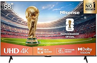 Hisense Smart TV UHD 4K DLED 58" Polegadas 58A6NV com HDR10 Dolby Vision Game Mode Controle por Voz Alexa Built-In AirPlay - Produto 4 mais recomendado com 5 estrelas