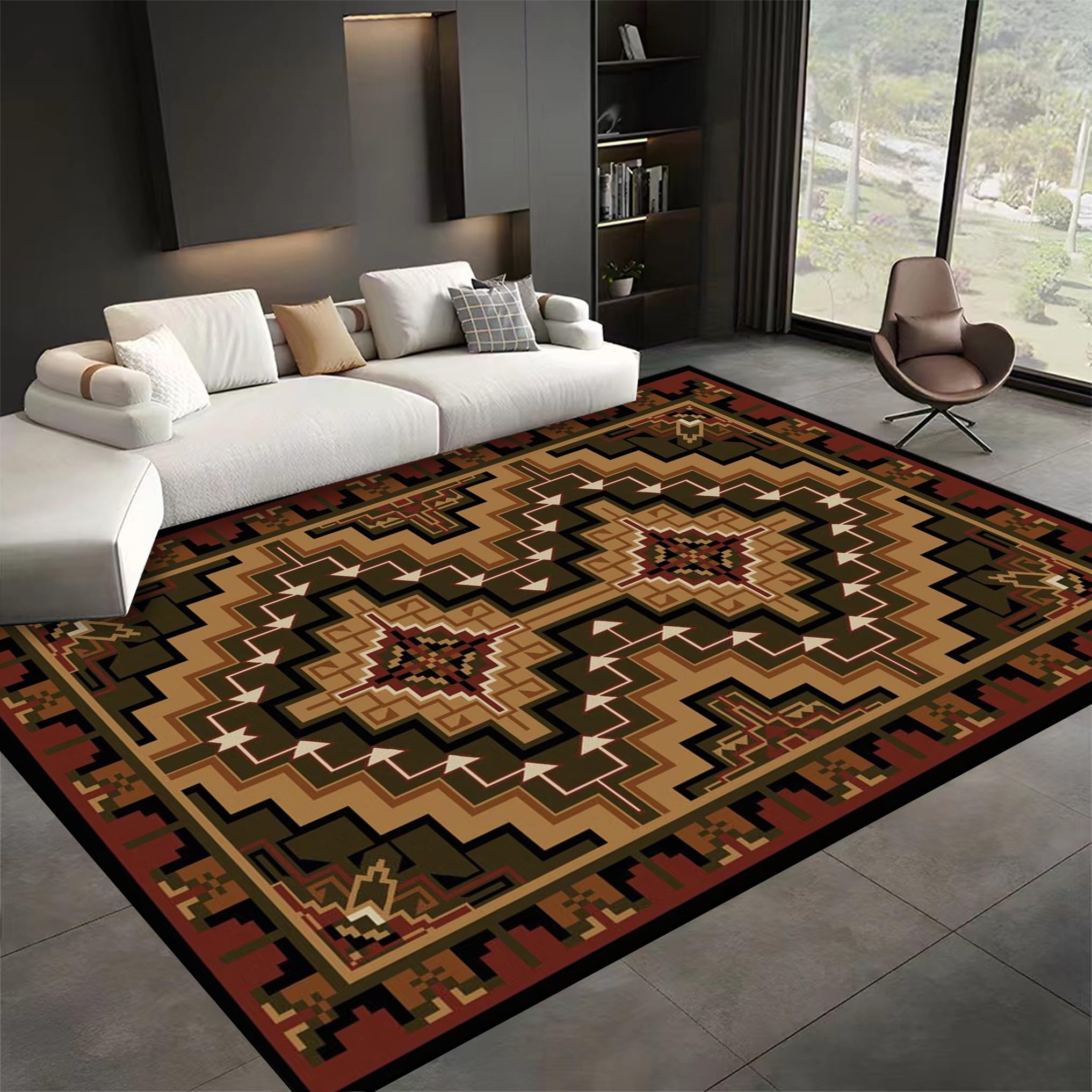 SMXVRC Rustic Home Decorative Rugs, 180x230cm, Traditional American Southwest Country Area Rugs, No Crease Foldable Thin Carpets, Dirty Resistant Non-Shedding Low Pile Rug for Living Room Indoor