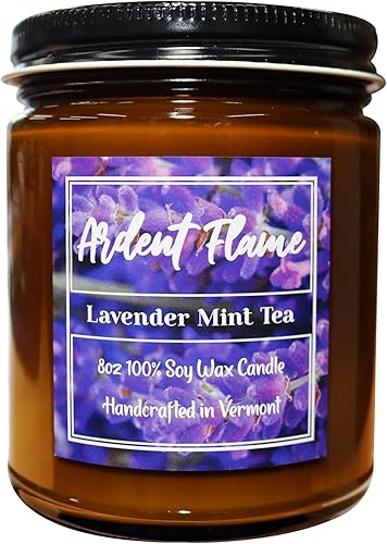 Miniatura 1 de Velas  Té de menta y lavanda  Vela de cera de soja 100% natural para decoración del hogar  Altamente perfumada  Fragancia premium  Hecho a mano en