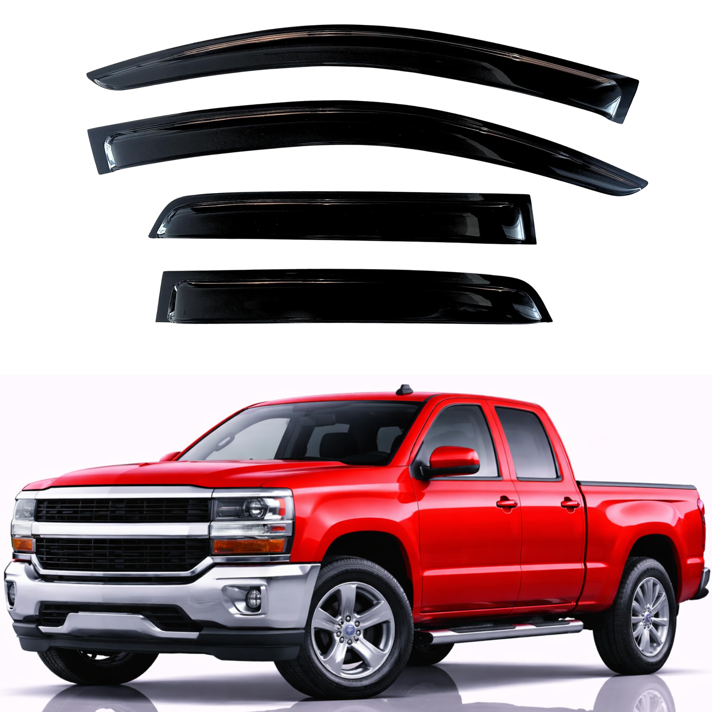 KPY Rain Guards for 2014-2018 Chevrolet Silverado/GMC Sierra 1500 Double Cab, Out-Channel Window Visor Vent Deflector, Truck Accessories for 2015-2019 Chevy Silverado/Sierra 2500HD 3500HD Extended Cab