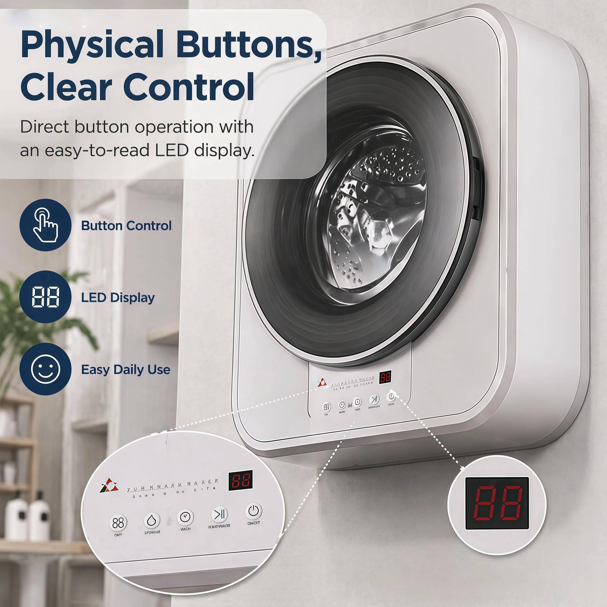 Lavatrice e asciugatrice Completamente Automatica da 3 KG Montabile a parete Mini Lavatrice e asciugatrice Asciugatrice compatta Appartamento casa dormitorio